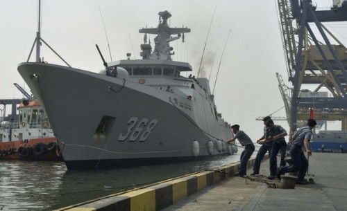 KRI Frans Kaisiepo -368 jenis korvet tiba di Komando Lintas Laut Militer (Kolinlamil) Tanjung Priok, Jakarta Utara, Jumat (22/5).