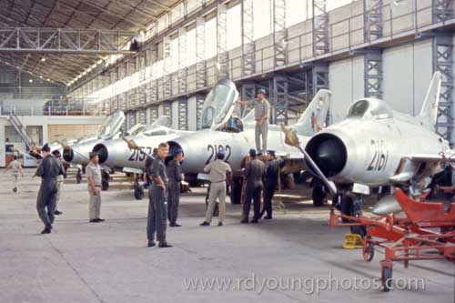 MiG-21 di hangar lanud Iswahjudi, foto diambil pada tahun 1973.